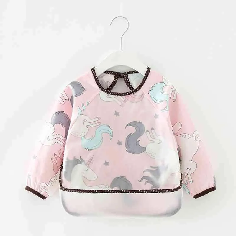 Cute Cartoon Print Baby Waterproof Long Sleeve Apron Children Feeding Smock Bib Baby Accessories