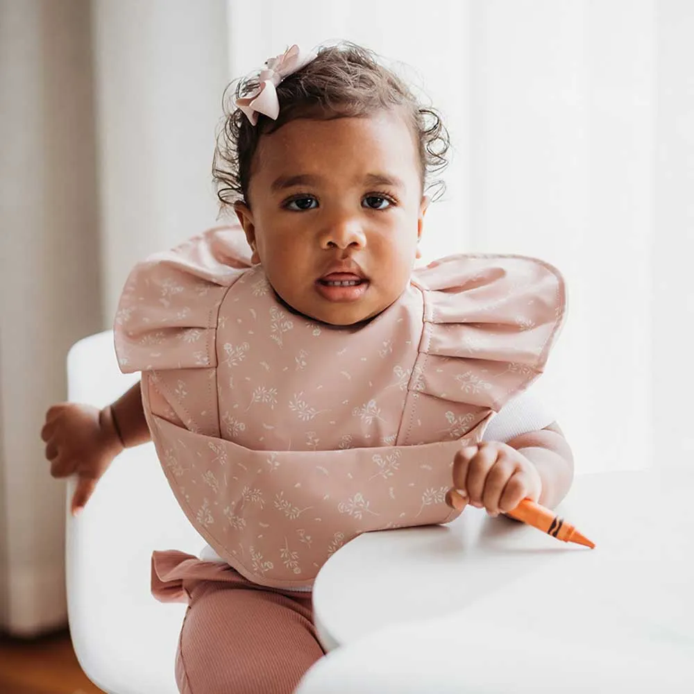 Dusty Rose Flower Frill Snuggle Bib
