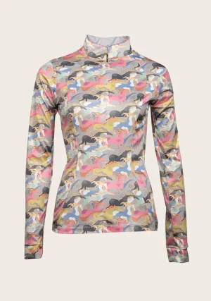 Espoir Grey Running Horses Quarter Zip Shirt