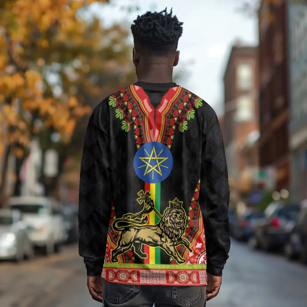 Ethiopia Lion of Judah and The Star Seal Long Sleeve Shirt Dashiki Style LT03