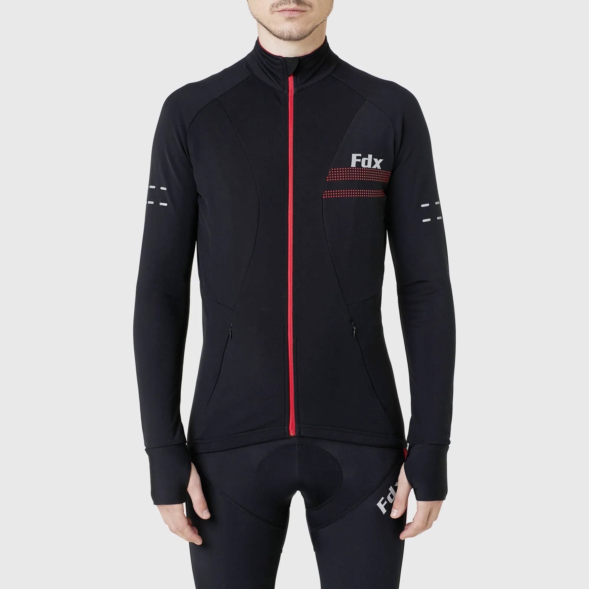 Fdx Arch Men's Red Thermal Roubaix Long Sleeve Cycling Jersey