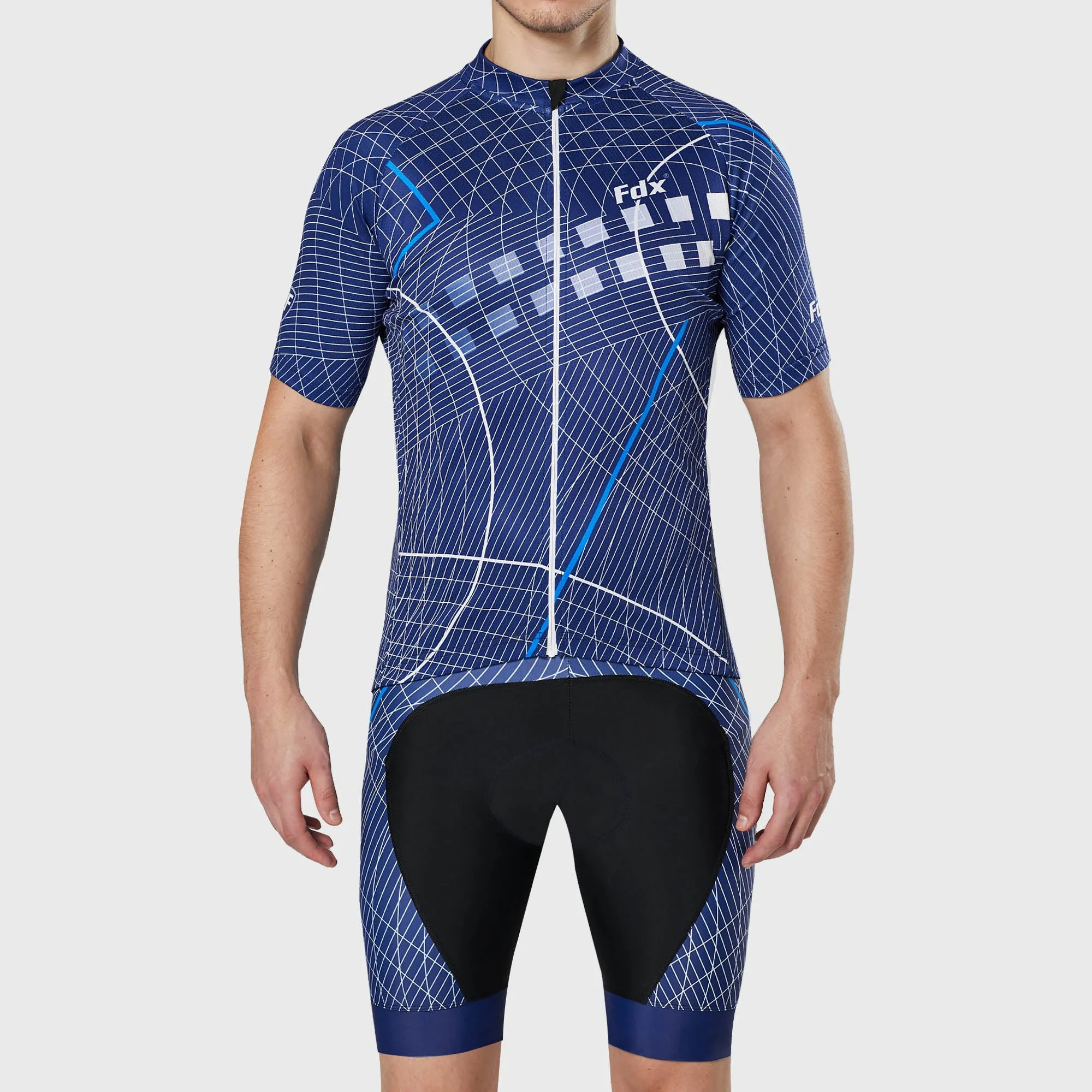 Fdx Men's & Boy's Set Classic II Blue Short Sleeve Jersey & Bib Shorts