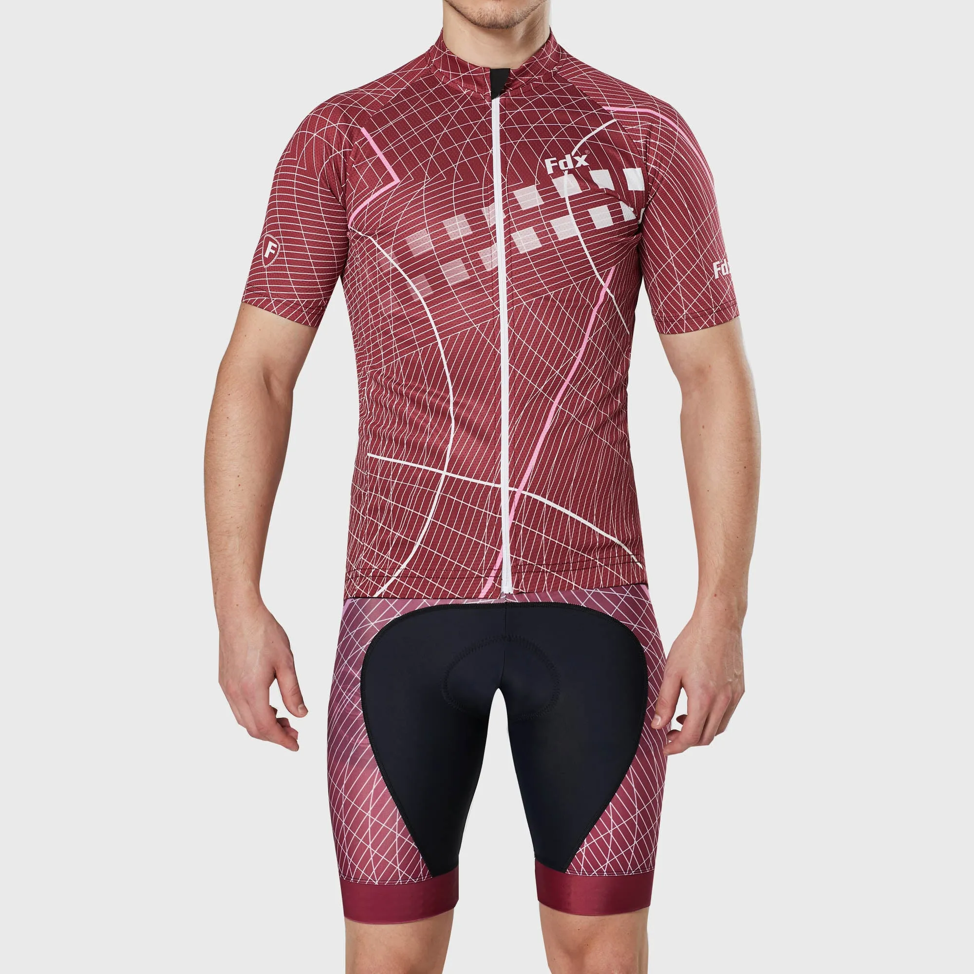 Fdx Men's & Boy's Set Classic II Red Short Sleeve Jersey & Bib Shorts