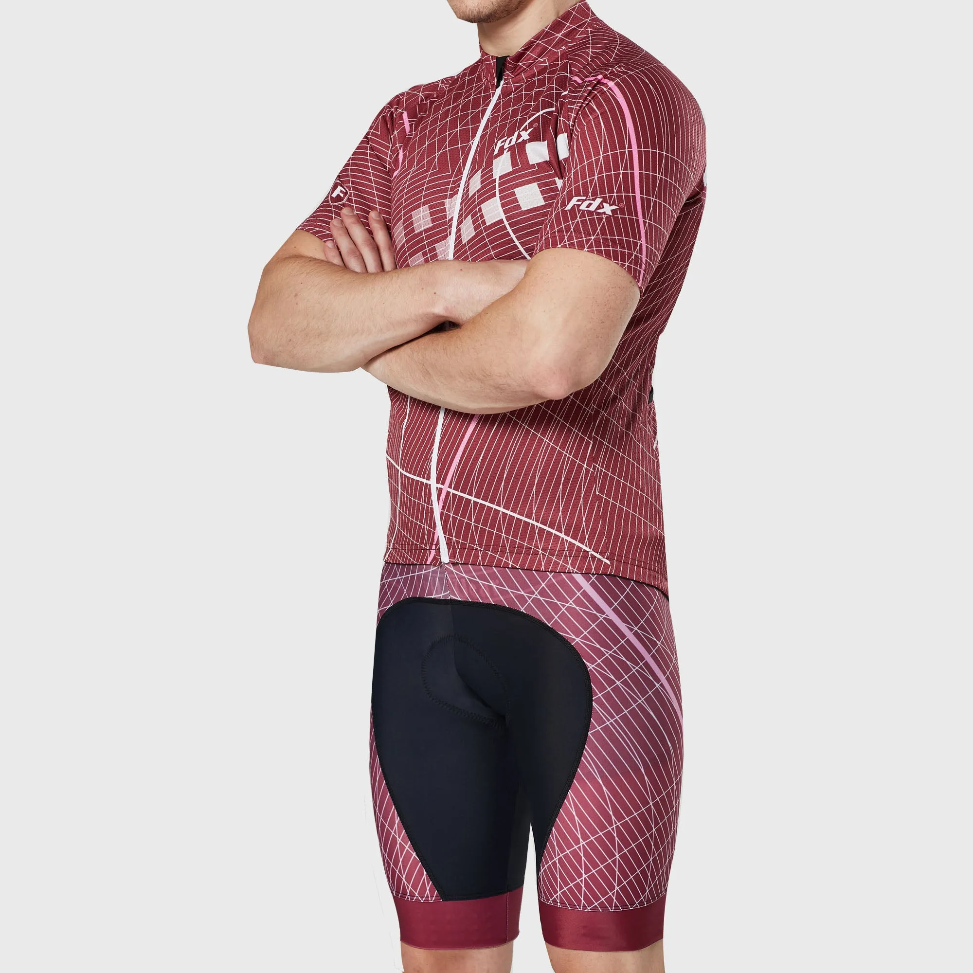 Fdx Men's & Boy's Set Classic II Red Short Sleeve Jersey & Bib Shorts