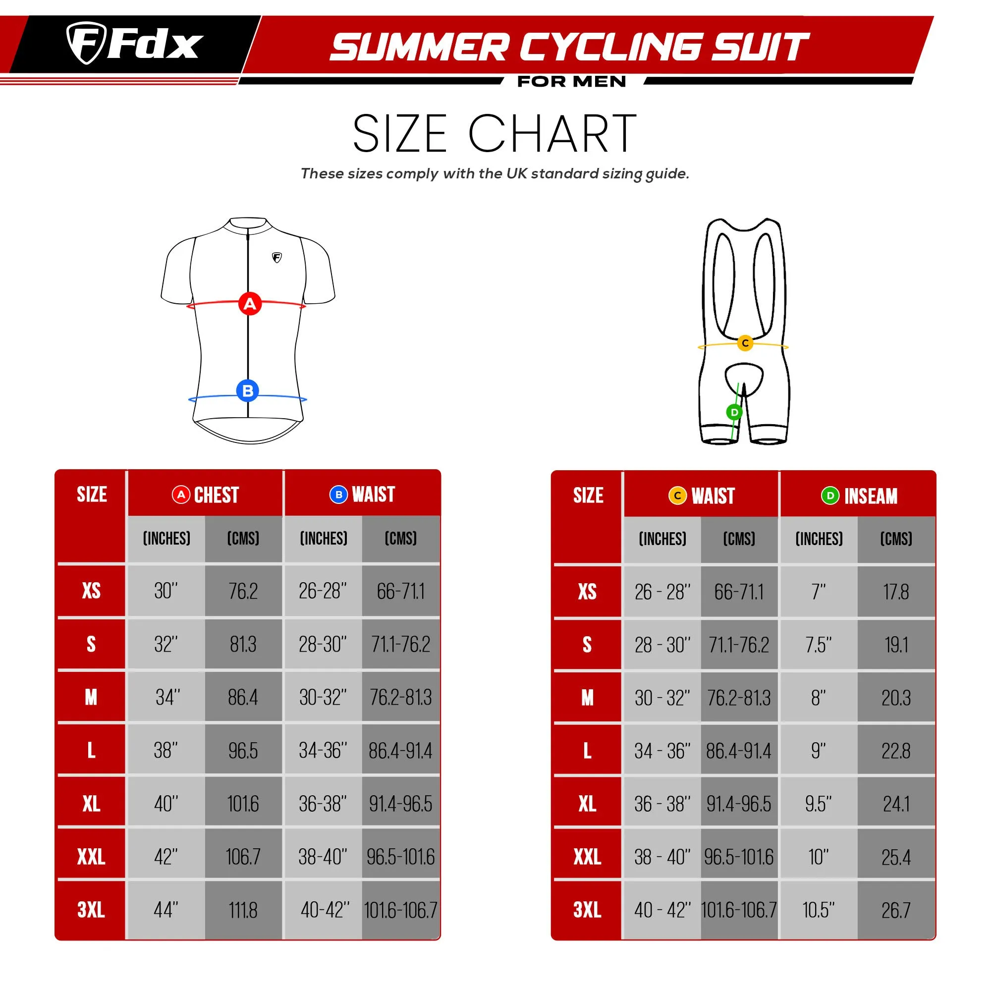 Fdx Men's & Boy's Set Classic II Red Short Sleeve Jersey & Bib Shorts