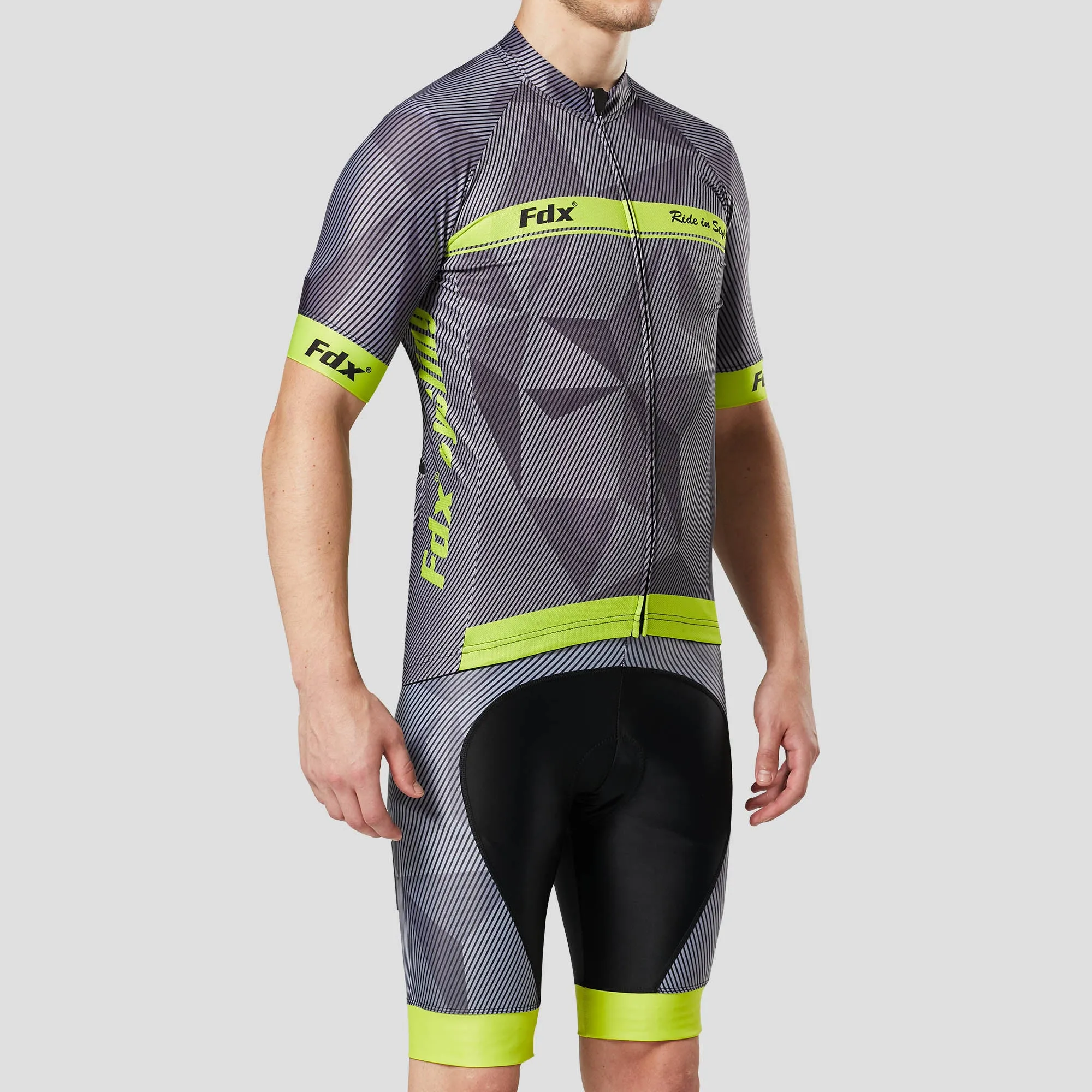 Fdx Men's & Boy's Set Splinter Yellow Summer Cycling Jersey & Padded Bib Shorts