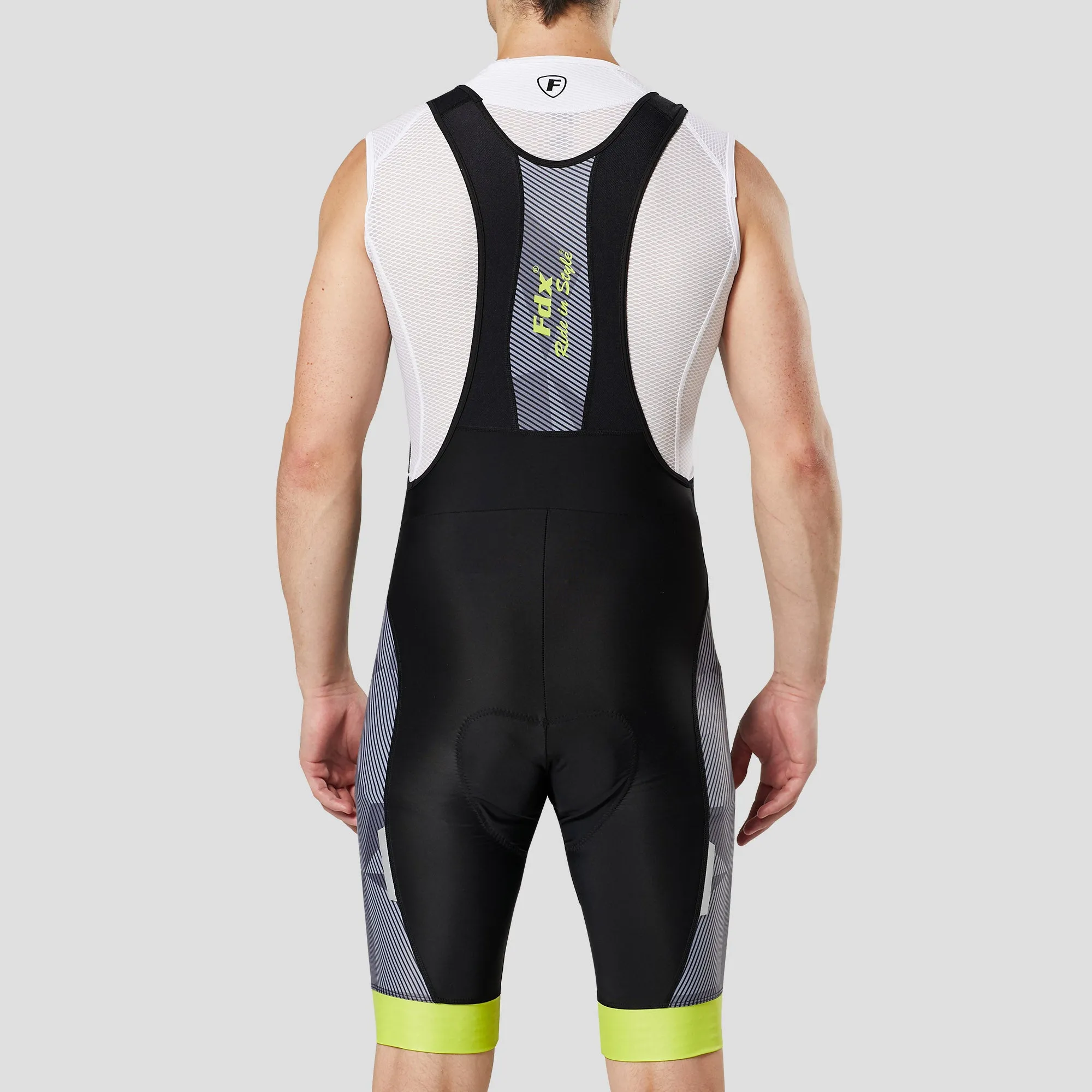 Fdx Men's & Boy's Set Splinter Yellow Summer Cycling Jersey & Padded Bib Shorts