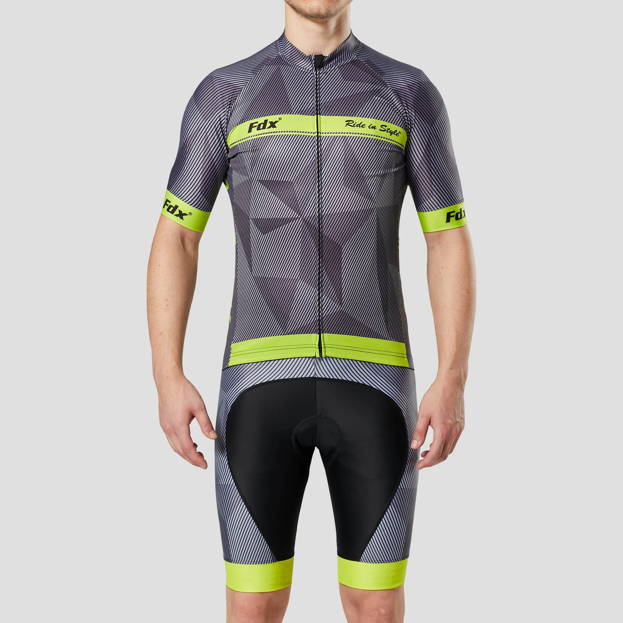 Fdx Men's & Boy's Set Splinter Yellow Summer Cycling Jersey & Padded Bib Shorts