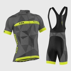 Fdx Men's & Boy's Set Splinter Yellow Summer Cycling Jersey & Padded Bib Shorts