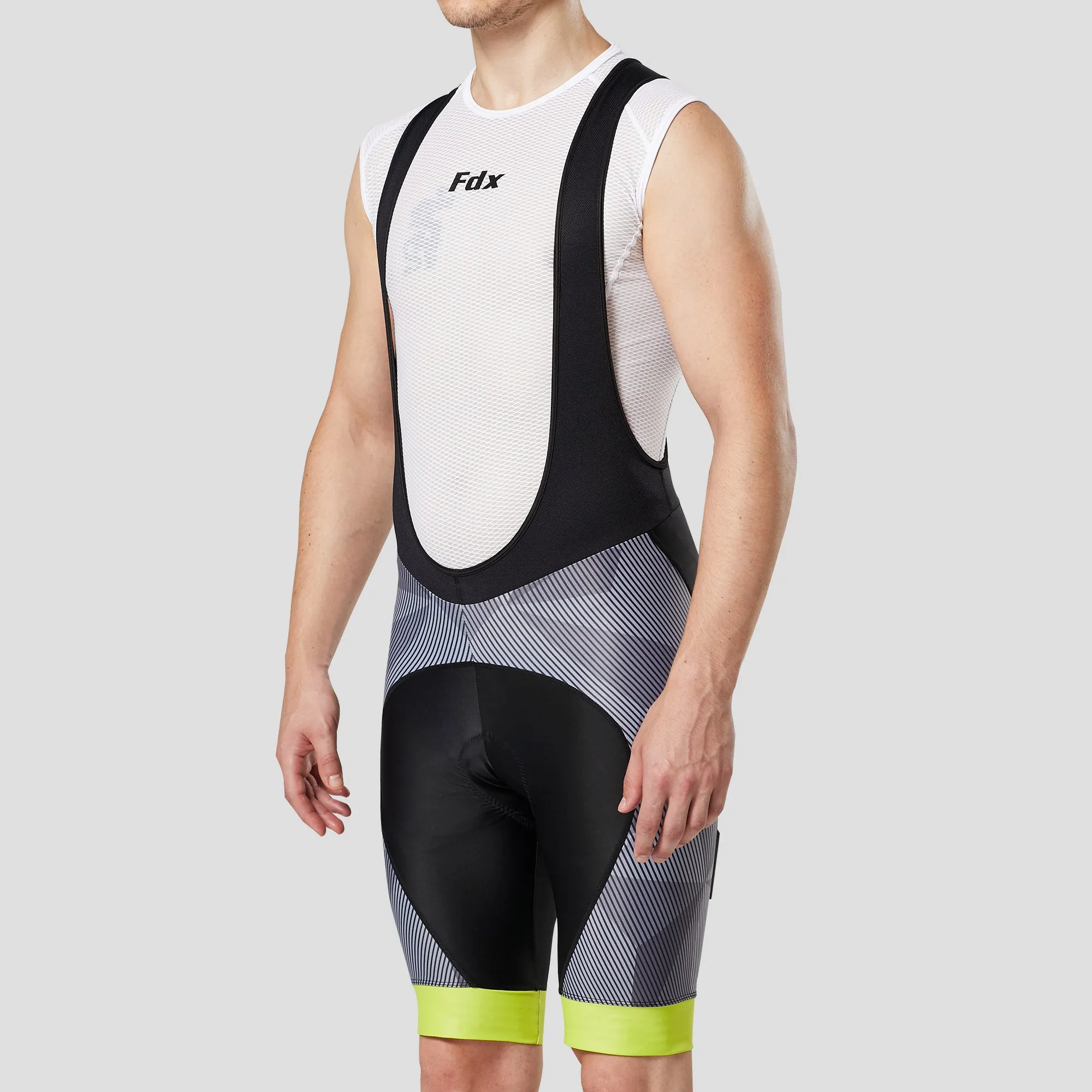 Fdx Men's & Boy's Set Splinter Yellow Summer Cycling Jersey & Padded Bib Shorts