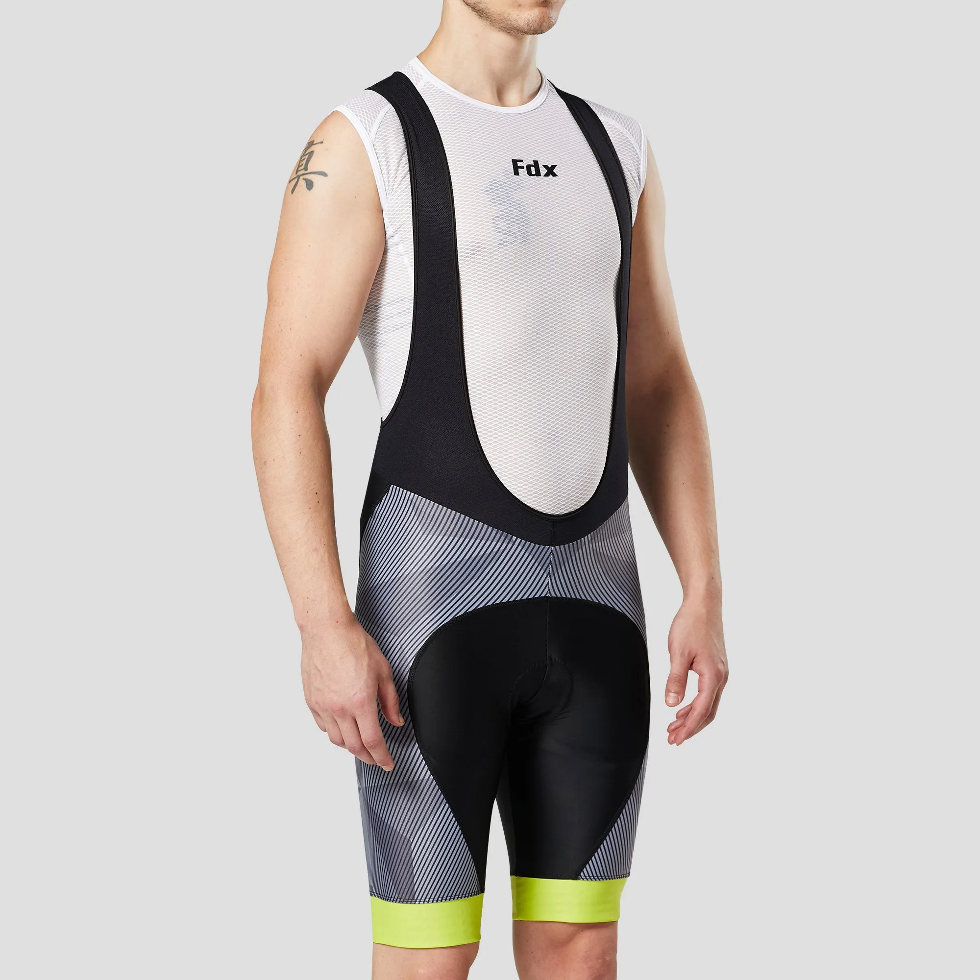 Fdx Men's & Boy's Set Splinter Yellow Summer Cycling Jersey & Padded Bib Shorts