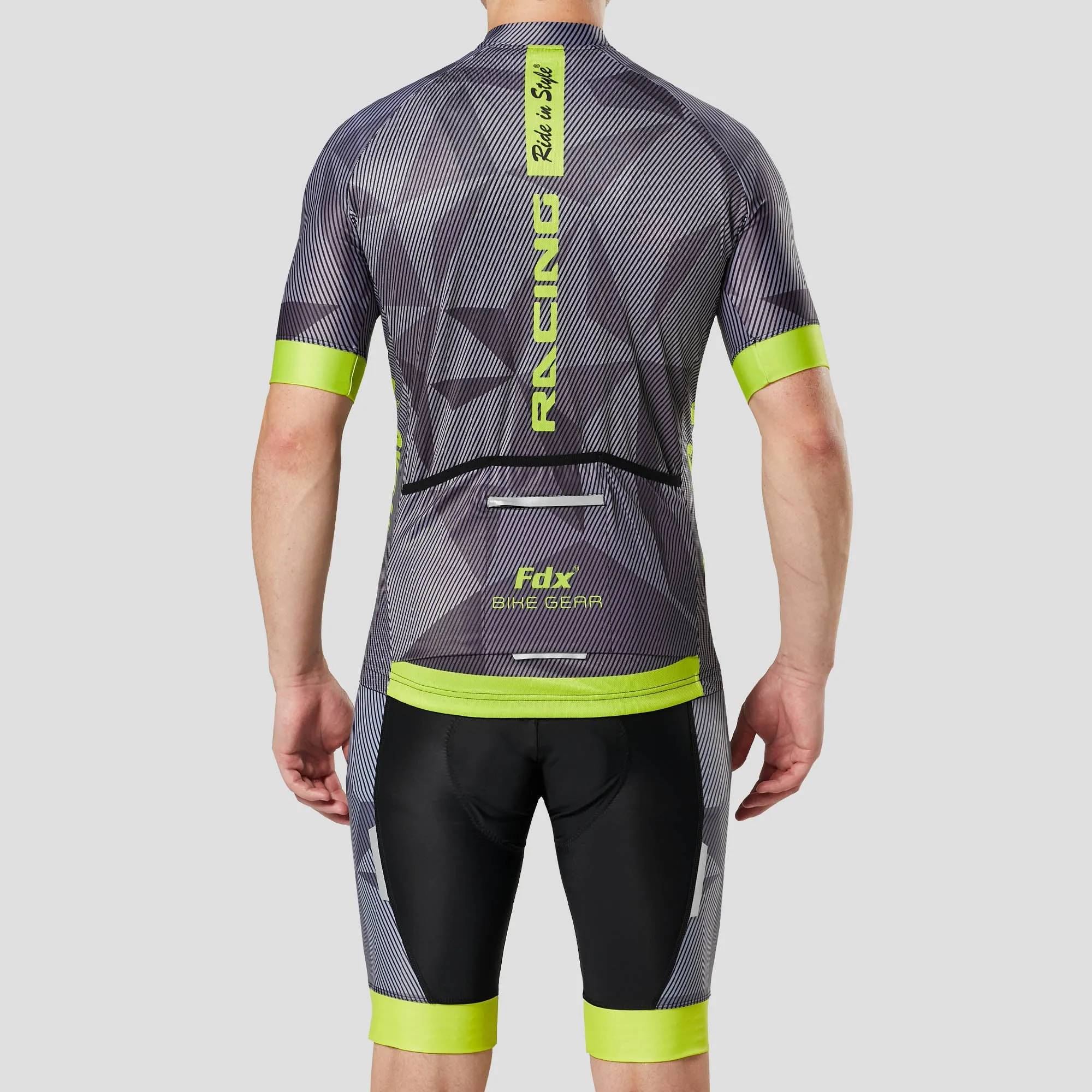 Fdx Men's & Boy's Set Splinter Yellow Summer Cycling Jersey & Padded Bib Shorts
