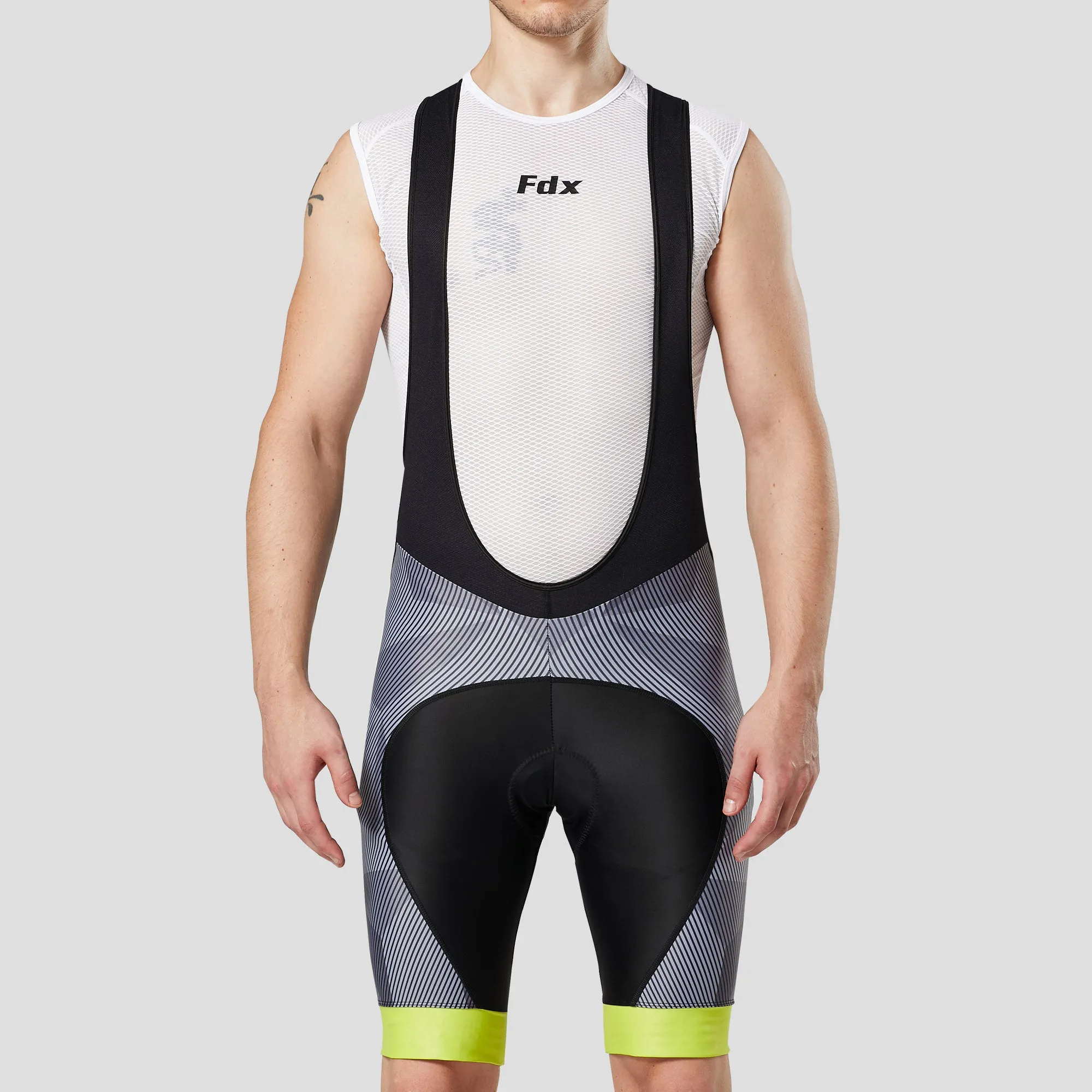 Fdx Men's & Boy's Set Splinter Yellow Summer Cycling Jersey & Padded Bib Shorts