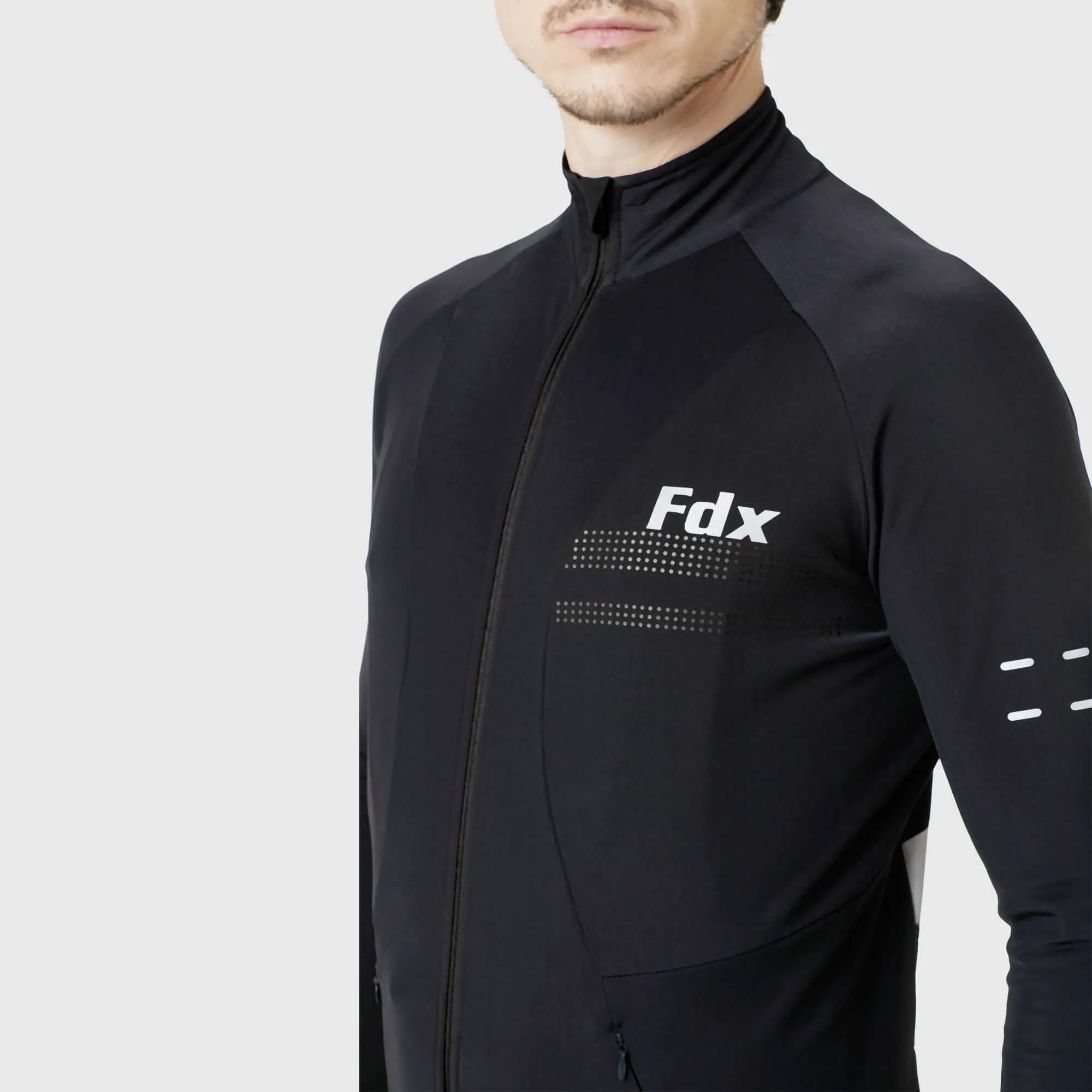 Fdx Men's Set Arch Thermal Roubaix Long Sleeve Cycling Jersey & Cargo Bib Tights - Black