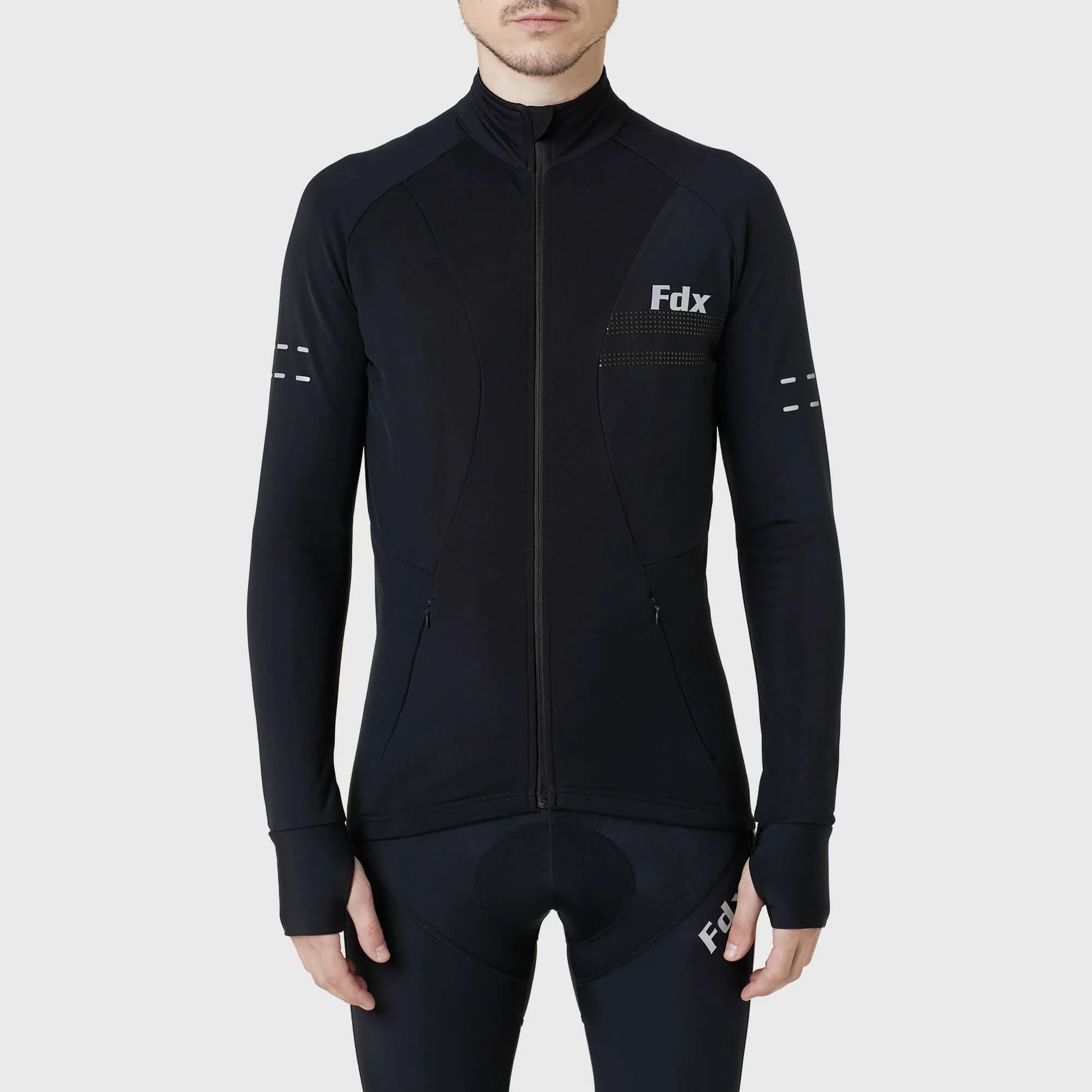 Fdx Men's Set Arch Thermal Roubaix Long Sleeve Cycling Jersey & Cargo Bib Tights - Black
