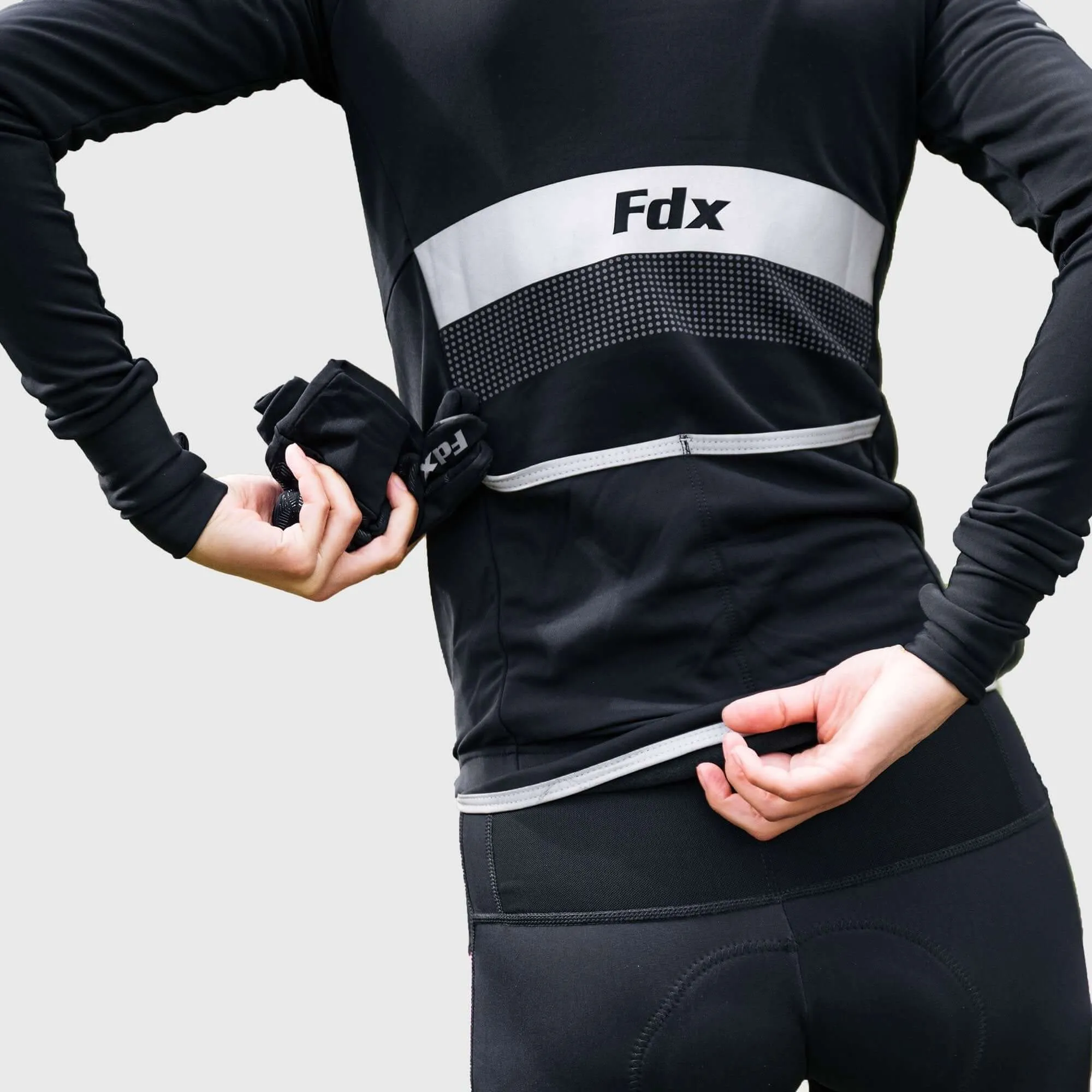 Fdx Men's Set Arch Thermal Roubaix Long Sleeve Cycling Jersey & Cargo Bib Tights - Black