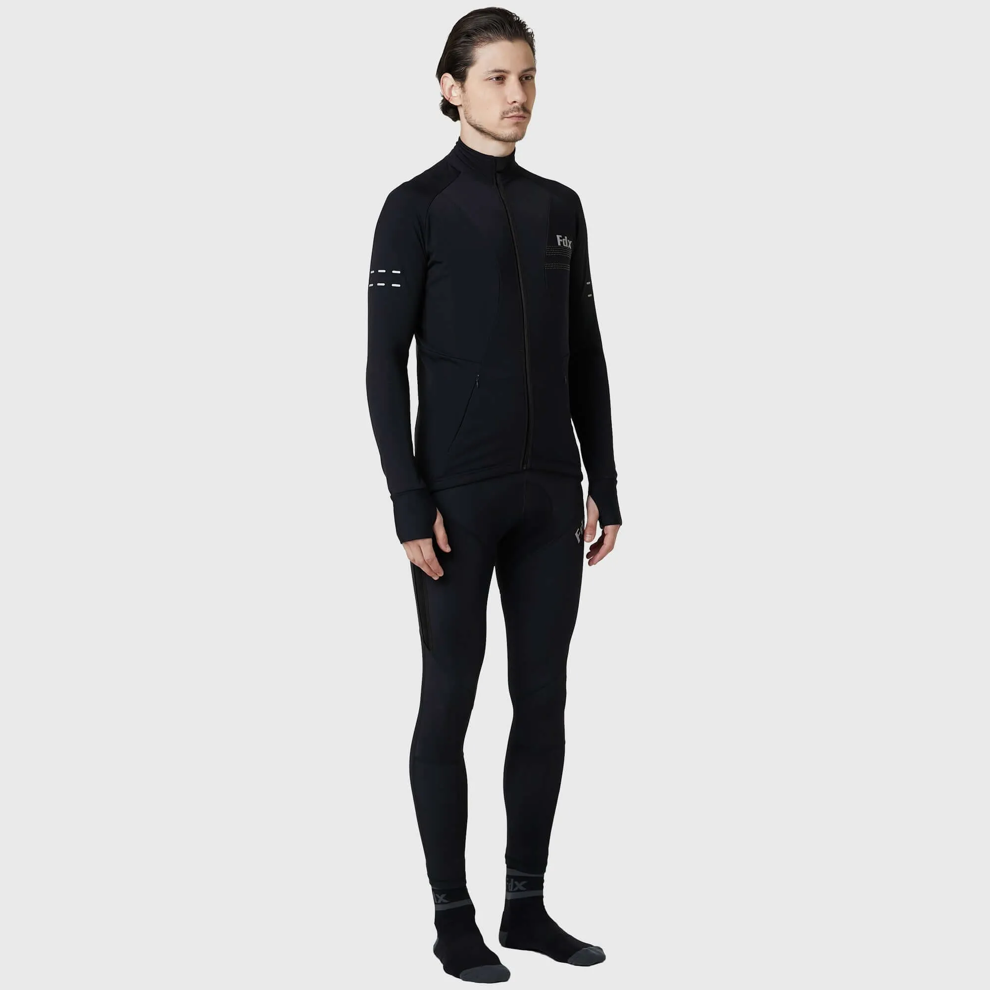 Fdx Men's Set Arch Thermal Roubaix Long Sleeve Cycling Jersey & Cargo Bib Tights - Black