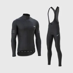 Fdx Men's Set Arch Thermal Roubaix Long Sleeve Cycling Jersey & Cargo Bib Tights - Black