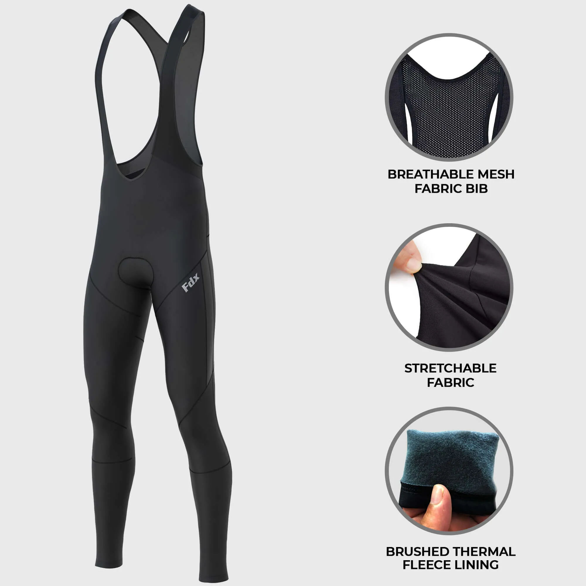 Fdx Men's Set Arch Thermal Roubaix Long Sleeve Cycling Jersey & Cargo Bib Tights - Black