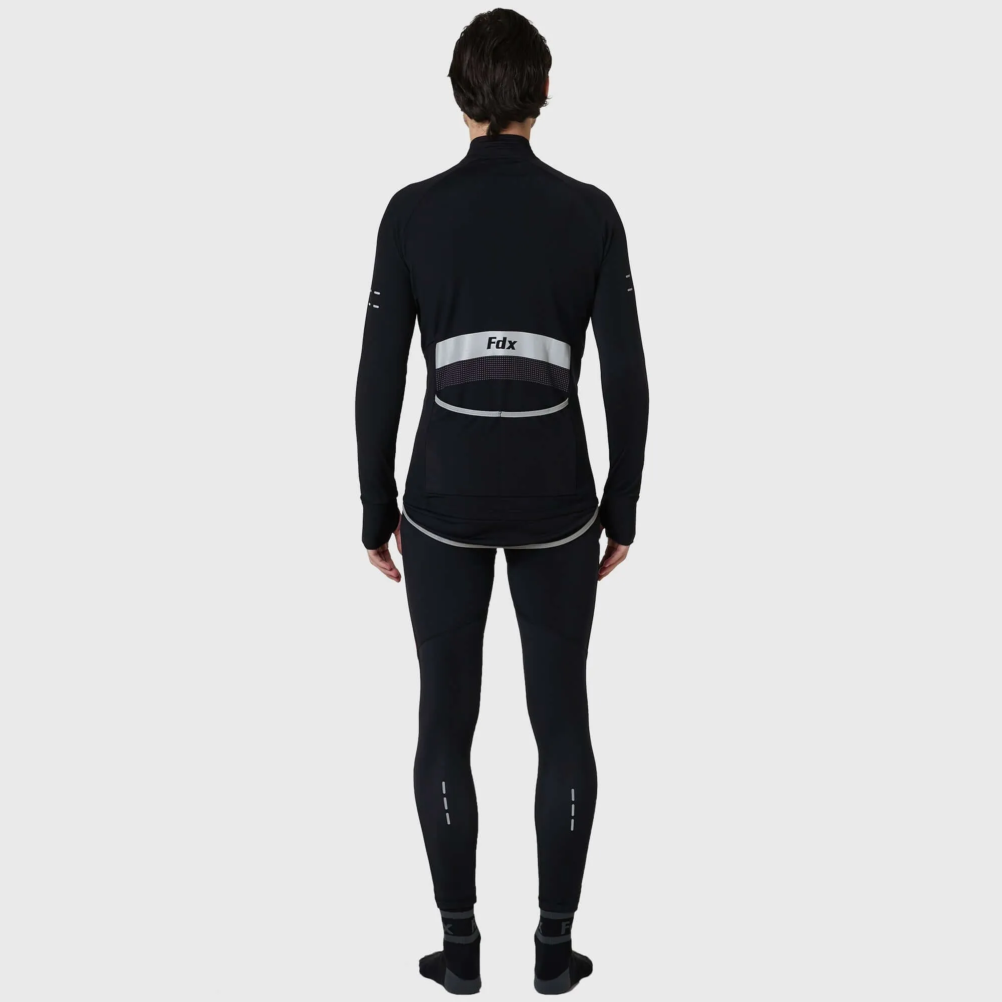 Fdx Men's Set Arch Thermal Roubaix Long Sleeve Cycling Jersey & Cargo Bib Tights - Black