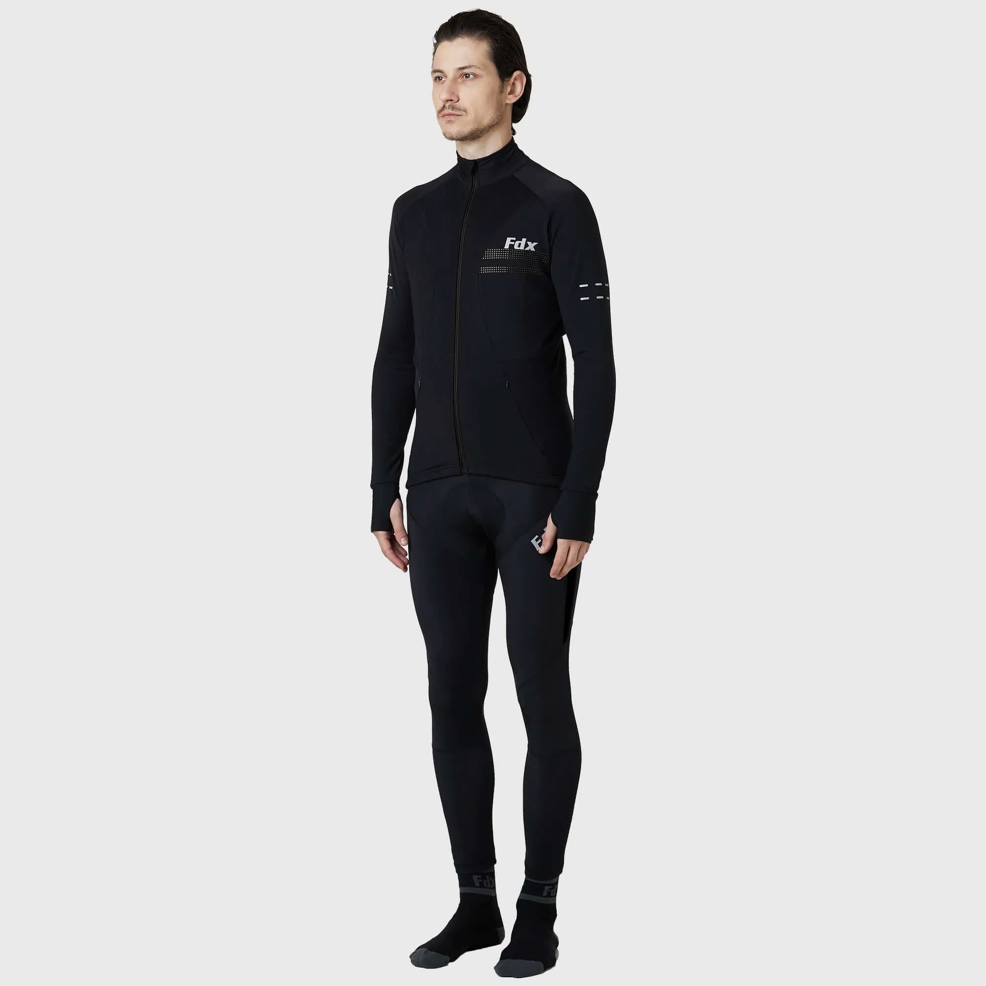 Fdx Men's Set Arch Thermal Roubaix Long Sleeve Cycling Jersey & Cargo Bib Tights - Black
