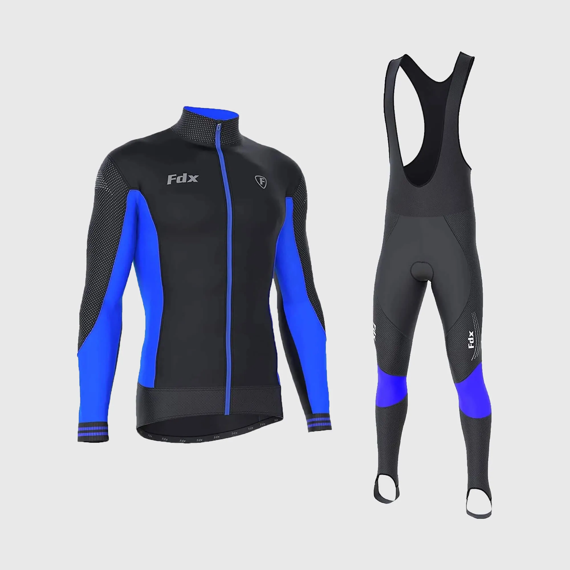 Fdx Men's Set Thermodream Thermal Long Sleeve Cycling Jersey & Bib Tights - Blue