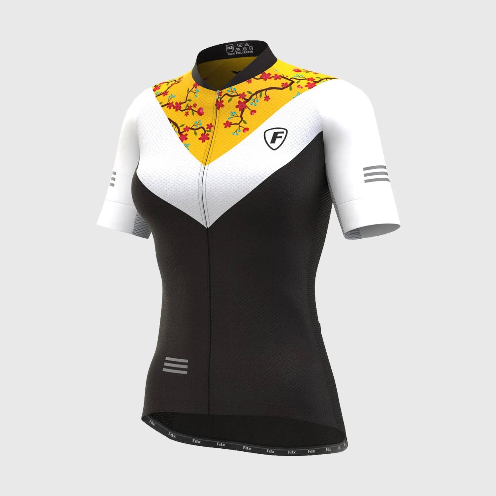 Fdx Women's & Girl's Set Velos Yellow Short Sleeve Summer Cycling Jersey & Cargo Bib Shorts