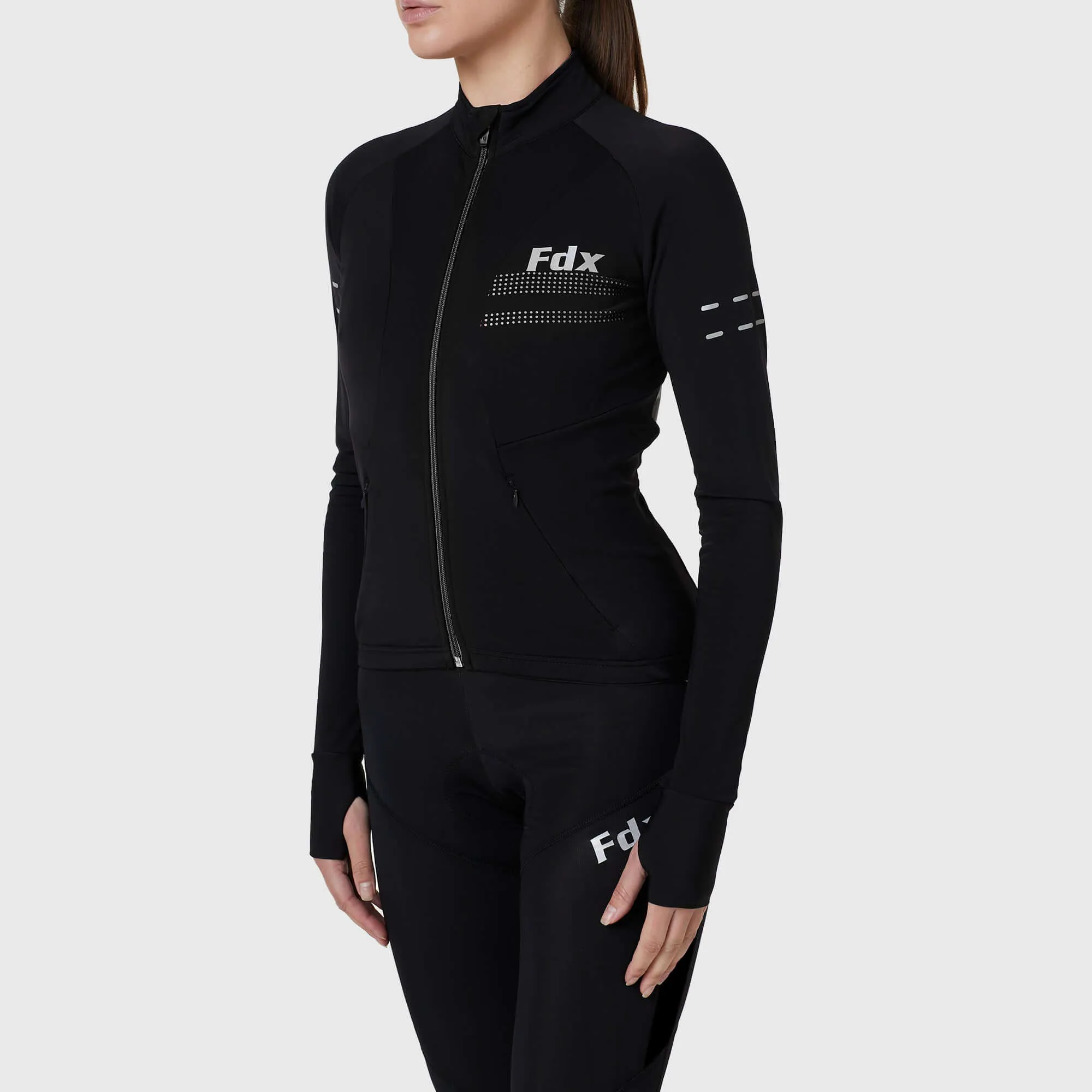 Fdx Women's Set Arch Thermal Roubaix Long Sleeve Cycling Jersey & Cargo Bib Tights - Black