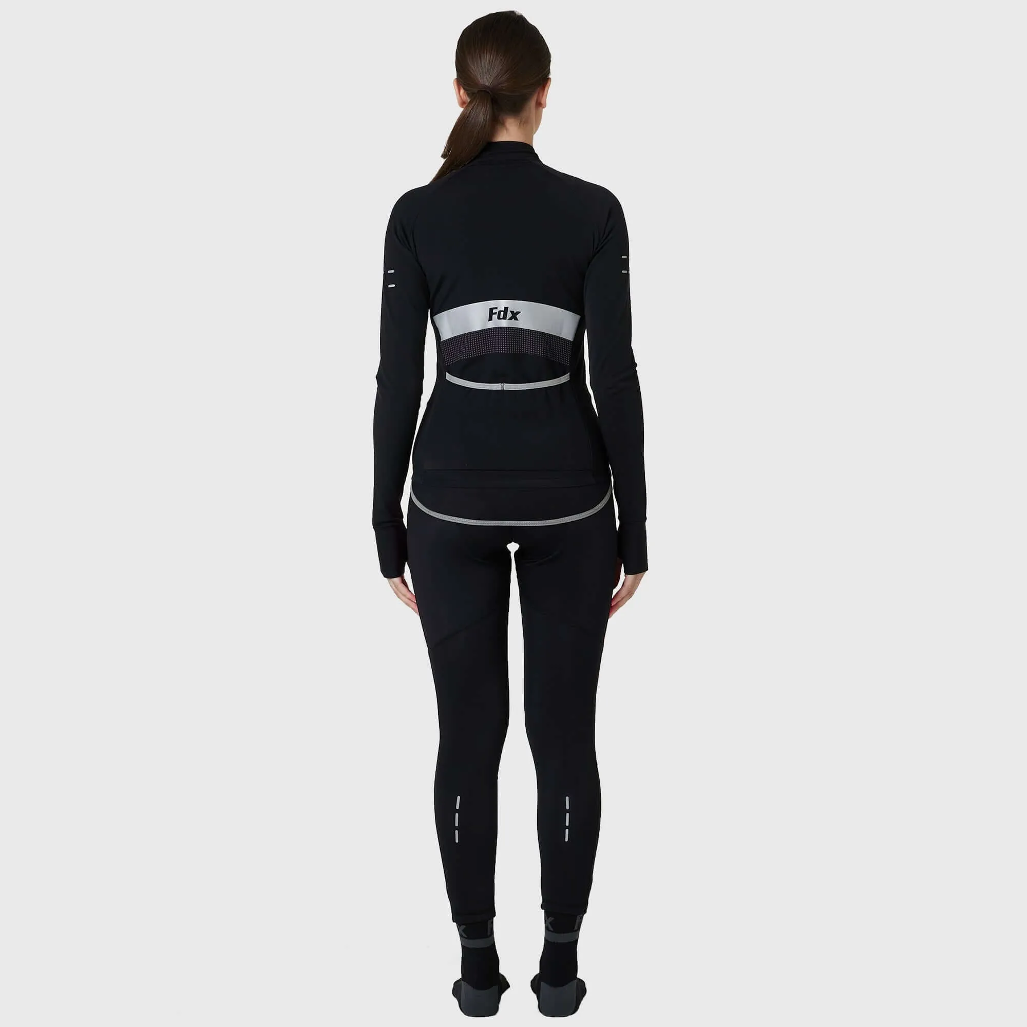 Fdx Women's Set Arch Thermal Roubaix Long Sleeve Cycling Jersey & Cargo Bib Tights - Black