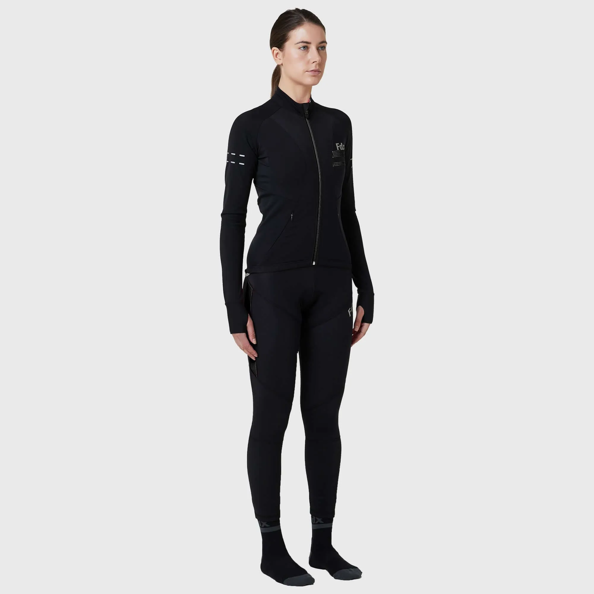 Fdx Women's Set Arch Thermal Roubaix Long Sleeve Cycling Jersey & Cargo Bib Tights - Black