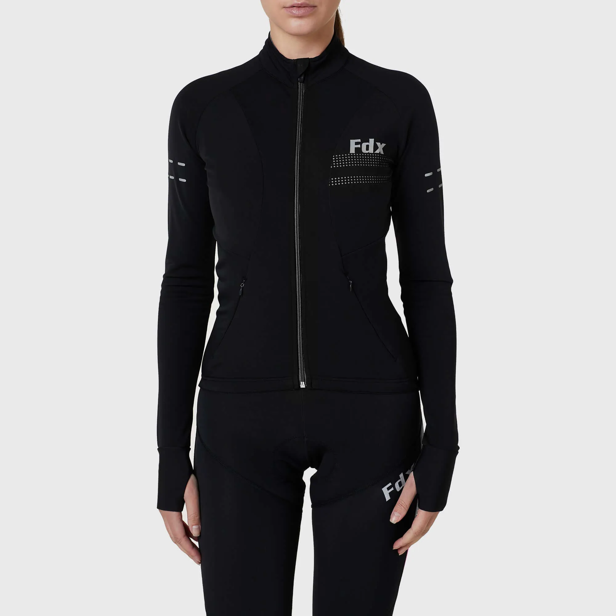Fdx Women's Set Arch Thermal Roubaix Long Sleeve Cycling Jersey & Cargo Bib Tights - Black