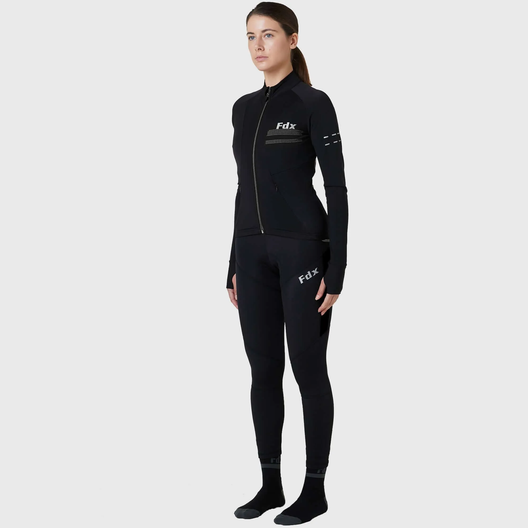 Fdx Women's Set Arch Thermal Roubaix Long Sleeve Cycling Jersey & Cargo Bib Tights - Black