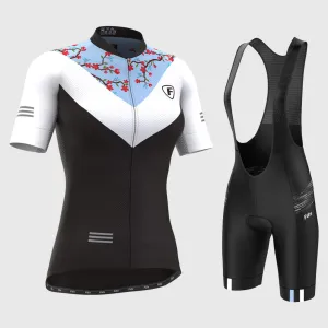 Fdx Women's Set Velos Blue Short Sleeve Summer Cycling Jersey & Cargo Bib Shorts