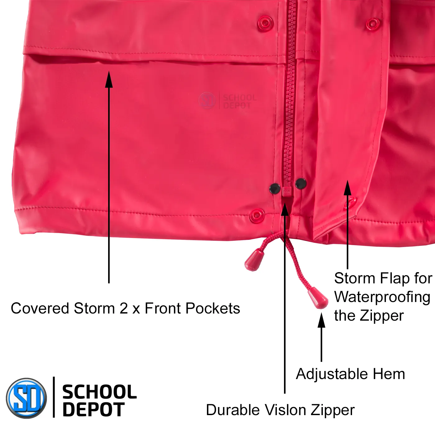 FlexBak Kids 100% Waterproof Raincoat Red Size [6 to 14]