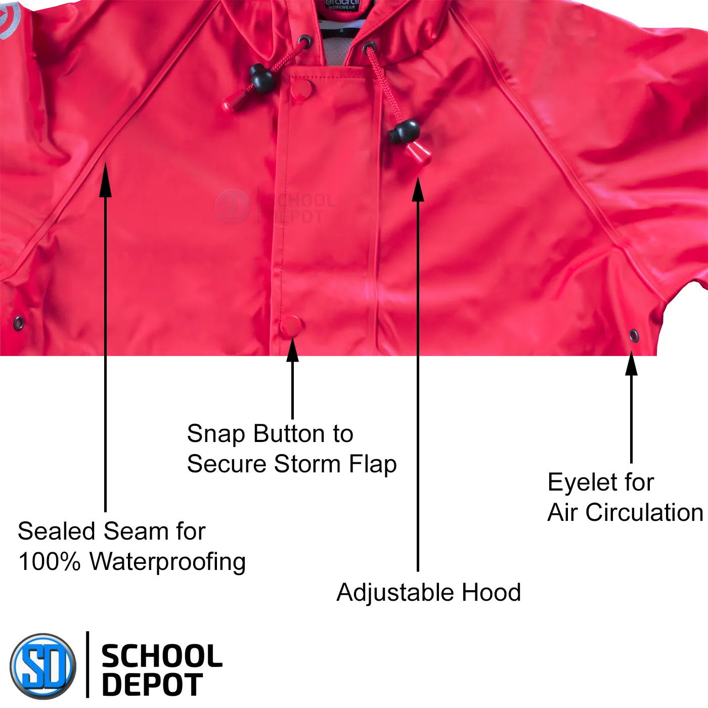FlexBak Kids 100% Waterproof Raincoat Red Size [6 to 14]