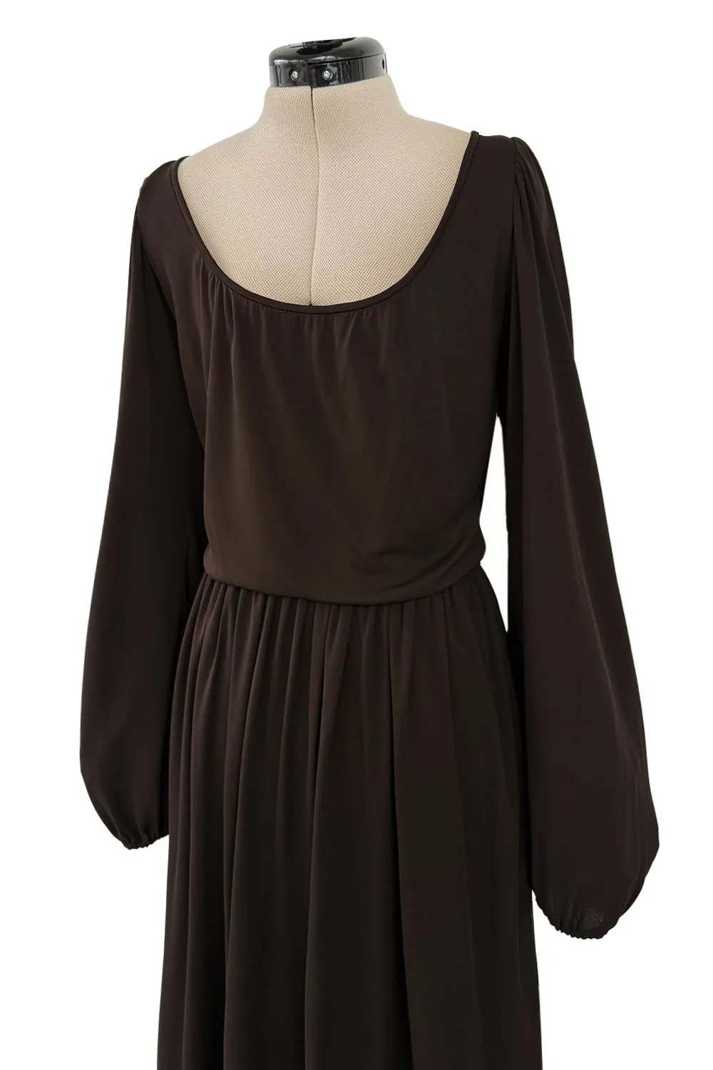 Gorgeous Fall 1975 Yves Saint Laurent Brown Silk Jersey Dress w Full Sleeves