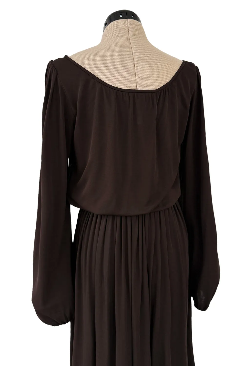 Gorgeous Fall 1975 Yves Saint Laurent Brown Silk Jersey Dress w Full Sleeves