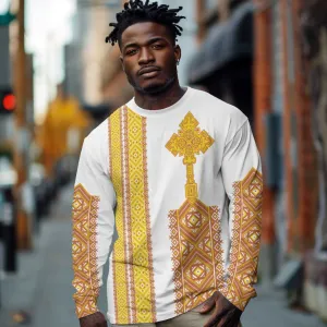 Habesha Motifs Ethiopia Long Sleeve Shirt Tilet White Gold LT7