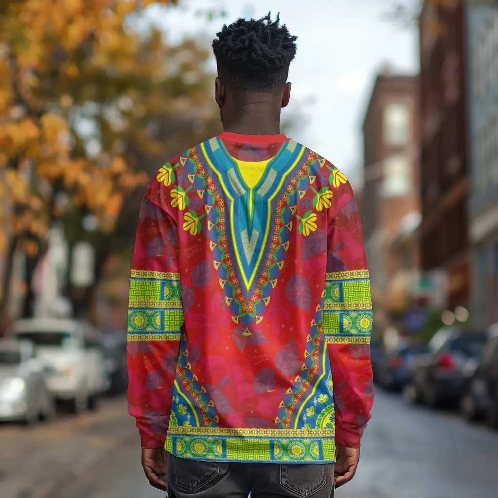 Haiti Long Sleeve Shirt Choeblack Dashiki Style Red Color LT03