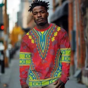 Haiti Long Sleeve Shirt Choeblack Dashiki Style Red Color LT03