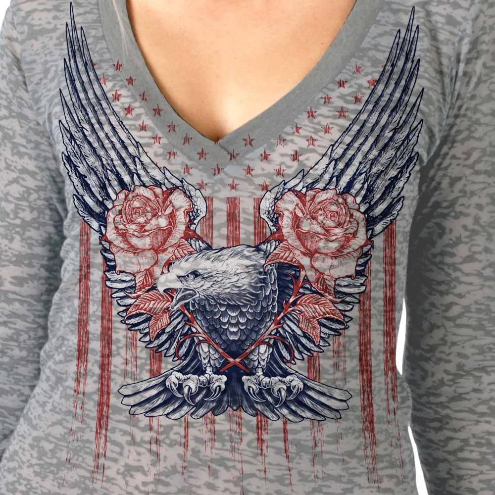 Hot Leathers Ladies Long Sleeve Burnout Up-Wing Eagle Shirt GLC3539