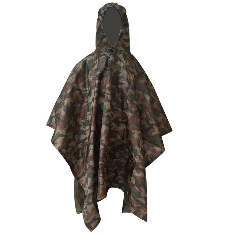 HULIANFU Portable Multifunctional 3 In 1 Rain Coat Hiking Camping Raincoat Poncho Mat Awning Durable Outdoor Activity Rain Gear Supplie
