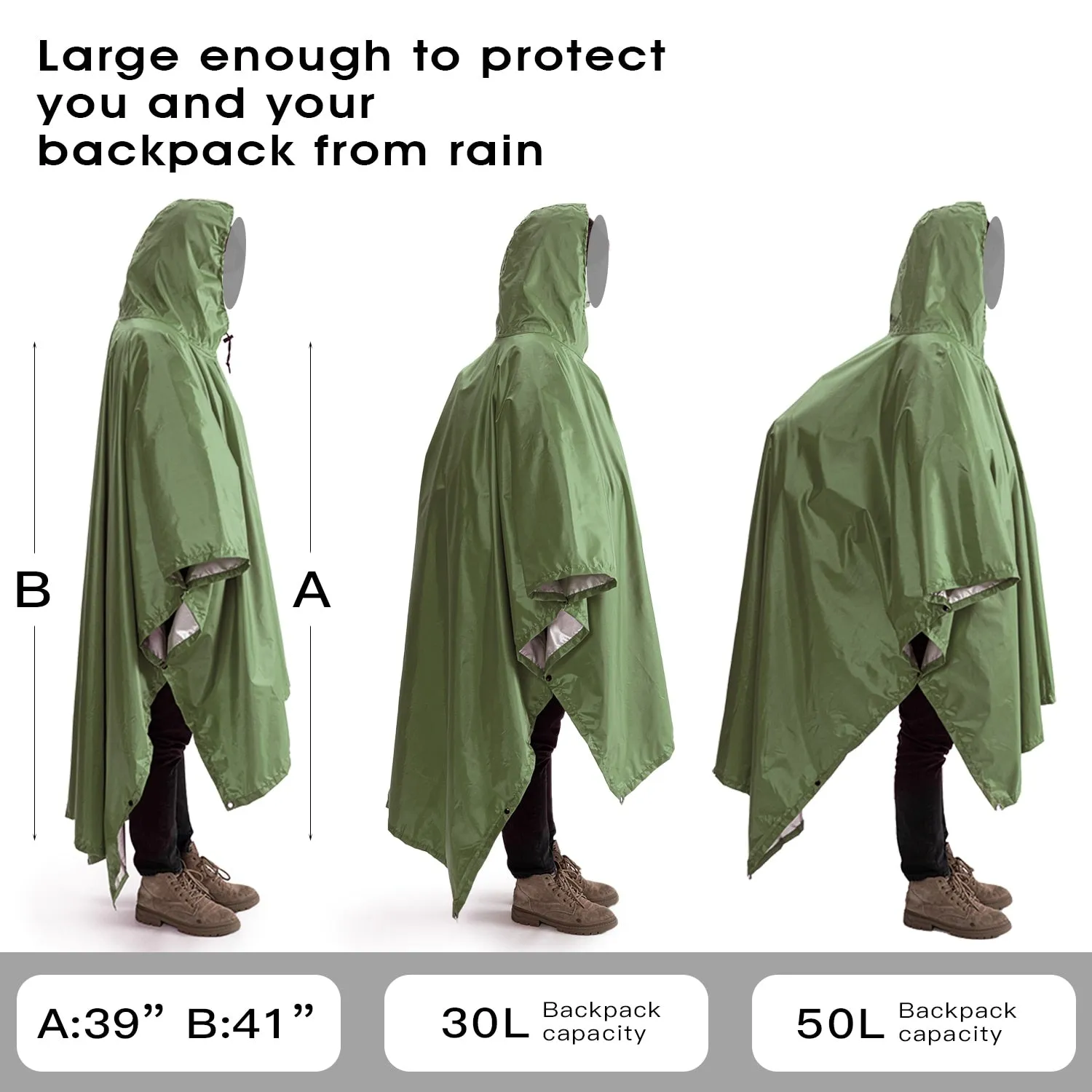 HULIANFU Portable Multifunctional 3 In 1 Rain Coat Hiking Camping Raincoat Poncho Mat Awning Durable Outdoor Activity Rain Gear Supplie