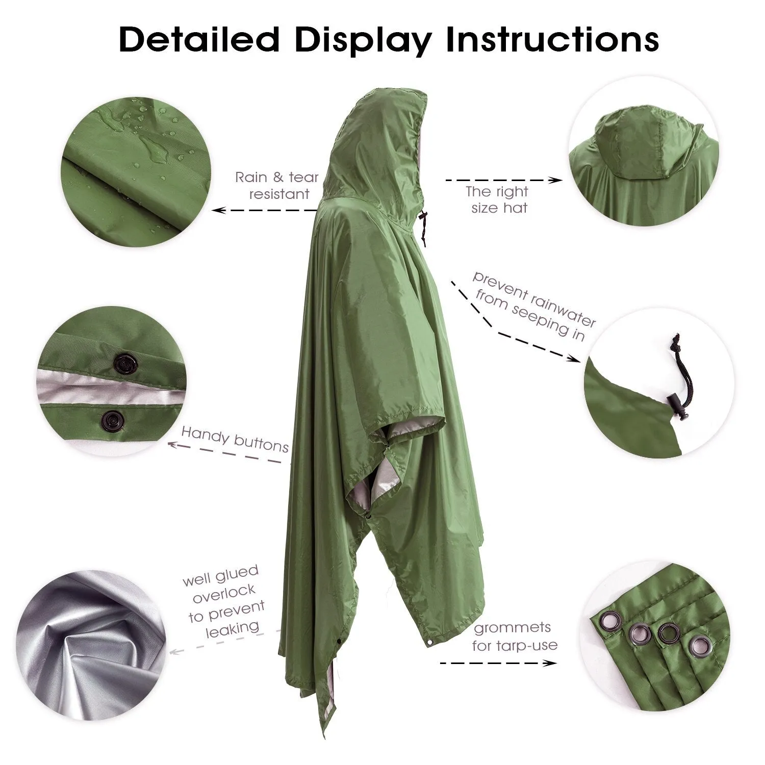 HULIANFU Portable Multifunctional 3 In 1 Rain Coat Hiking Camping Raincoat Poncho Mat Awning Durable Outdoor Activity Rain Gear Supplie