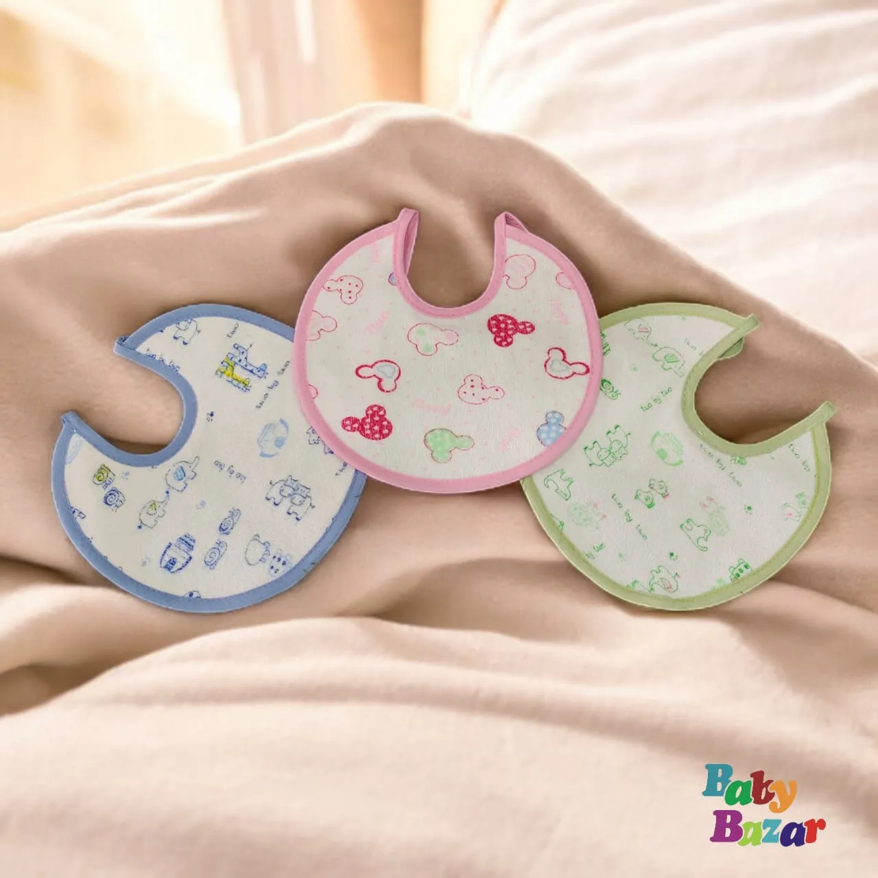 Imported 3-in-1 Waterproof Baby Bib Set – Soft Cotton Bibs with Cute Animal Prints