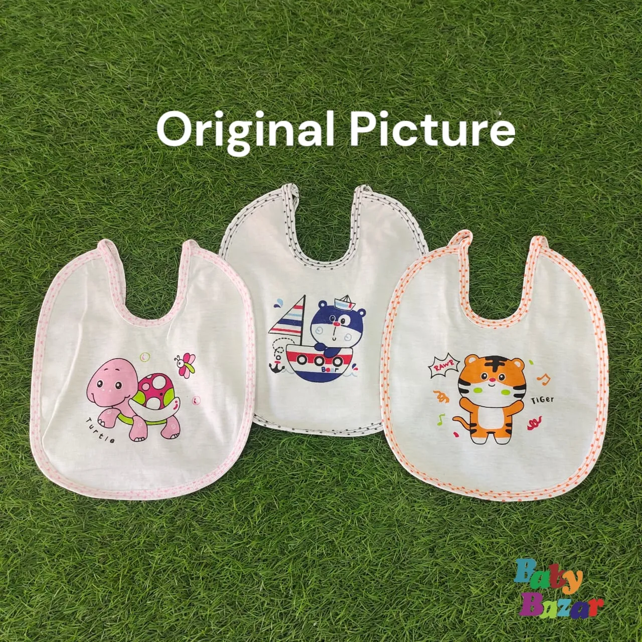 Imported 3-in-1 Waterproof Baby Bib Set – Soft Cotton Bibs with Cute Animal Prints