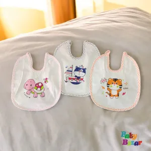 Imported 3-in-1 Waterproof Baby Bib Set – Soft Cotton Bibs with Cute Animal Prints