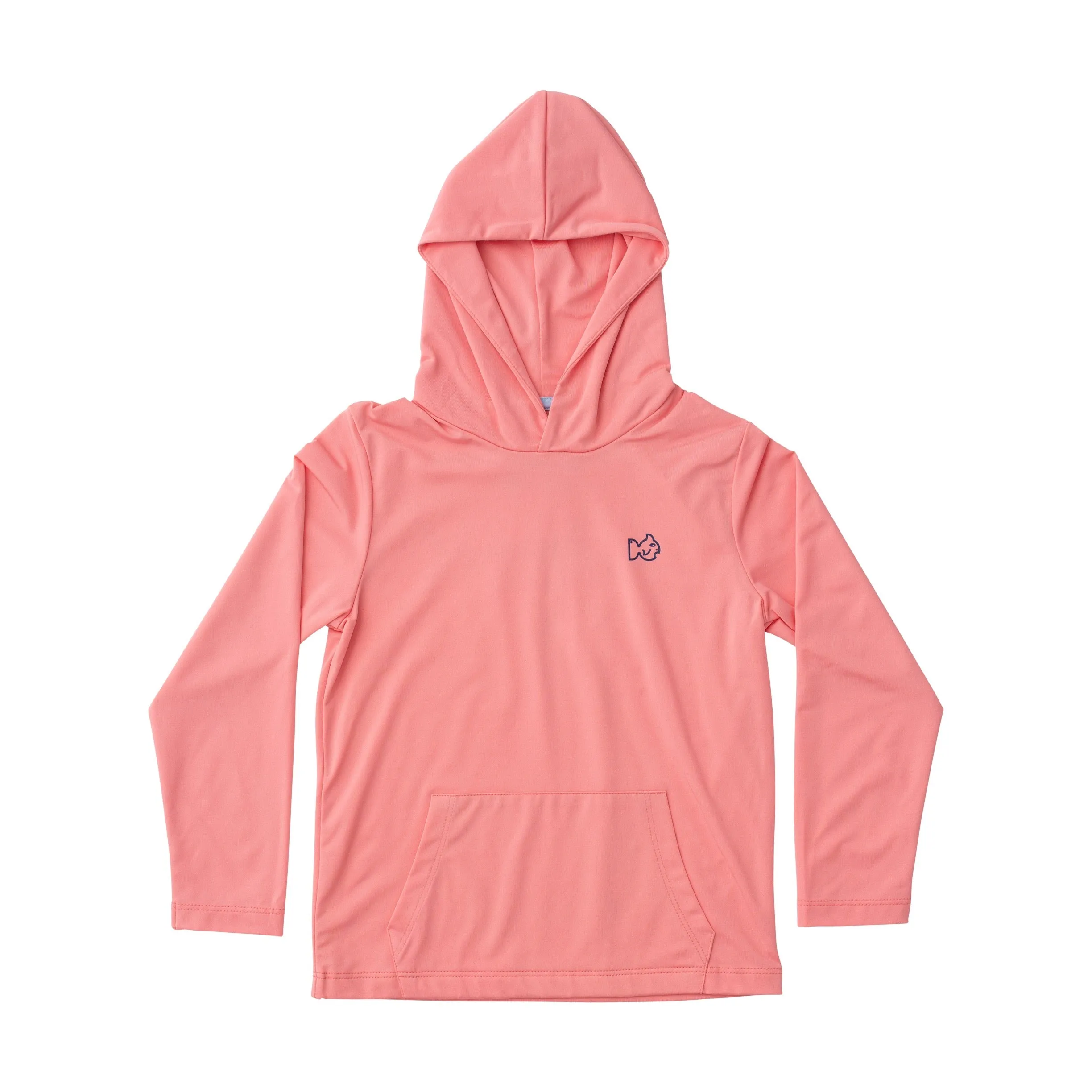 Kids Pro Performance Hoodie Fishing T-shirt in Flamingo Pink White Marlin Fish