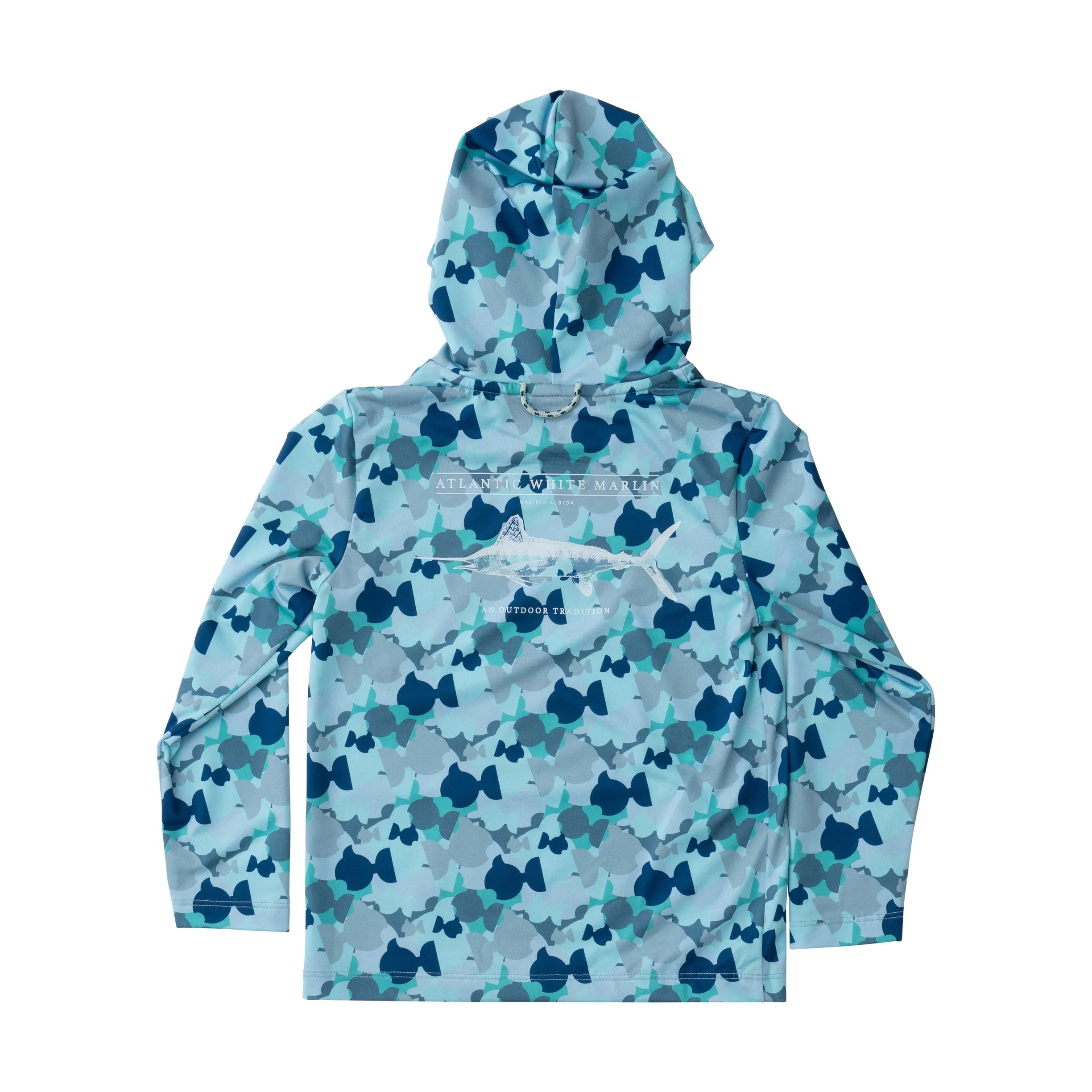Kids Pro Performance Hoodie Fishing T-shirt in PRODOH Fish Camo White Marlin Fish