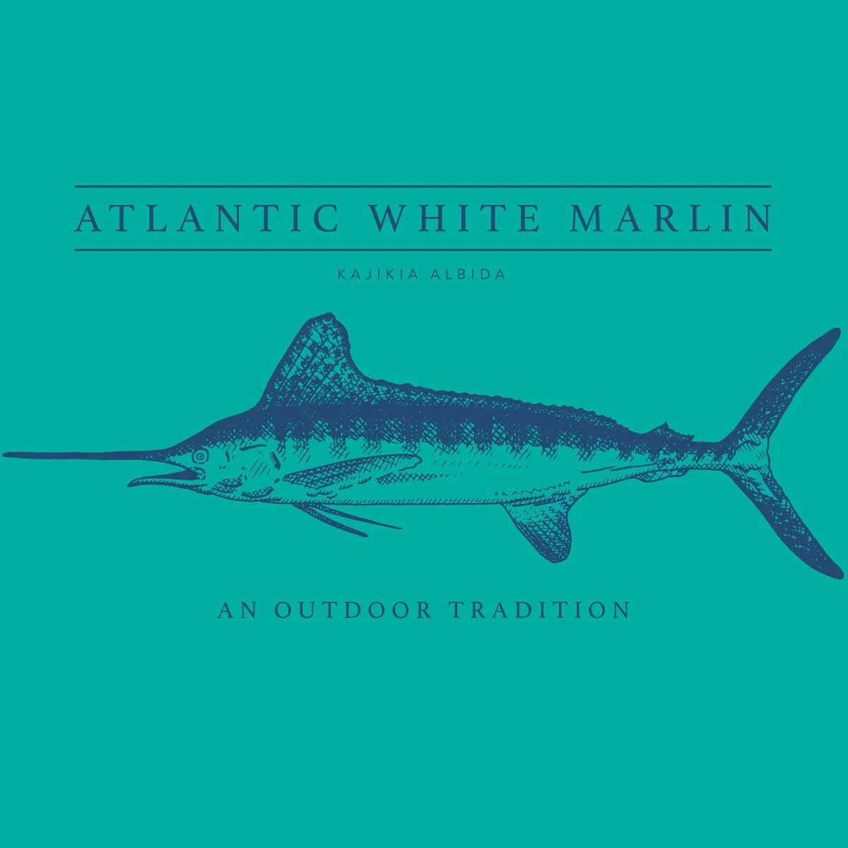 Kids Pro Performance Long Sleeve Fishing T-shirt in Atlantis Green with White Marlin Fish